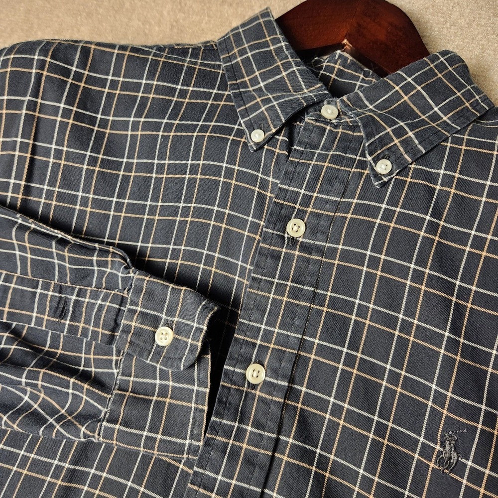 Polo Ralph Lauren Button Down Men L Black Tan Blake Plaid Blake Cotton
